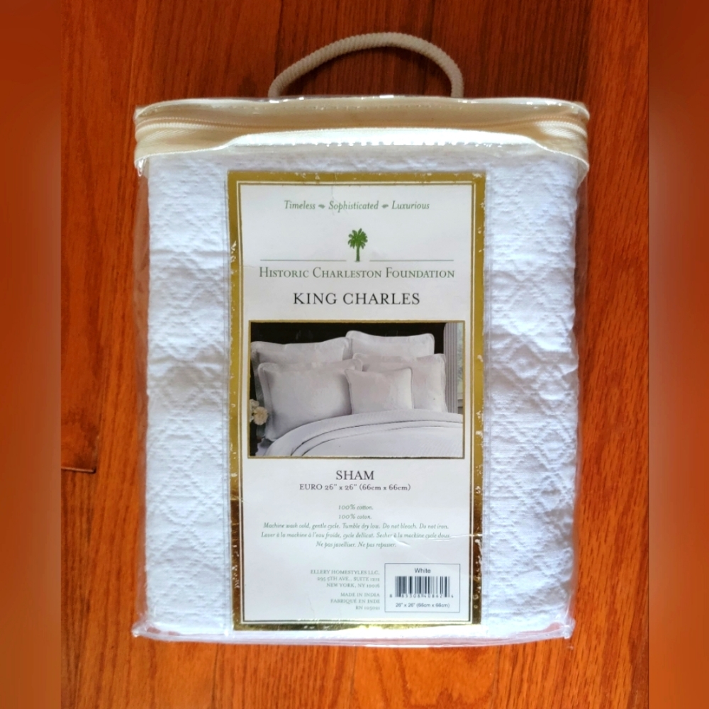 NWT Historic Charleston Collection King Charles Euro Sham White 100% Cotton